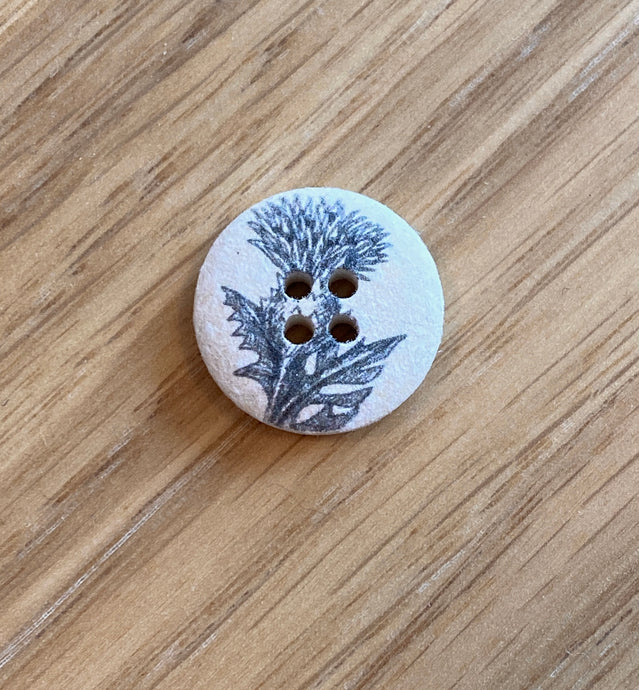 Off White with Grey Thistle Soft Feel Recycled Poly Button by Textile Garden