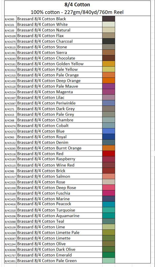 Maurice Brassard 8/4 Cotton Colour Chart