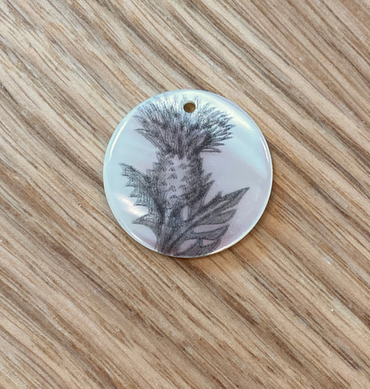Beautiful Quality Trocas Natural Colour Button with Laser Thistle - one hole by Textile Garden
