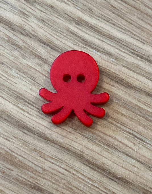 Red Octopus Polyester Button by Textile Garden
