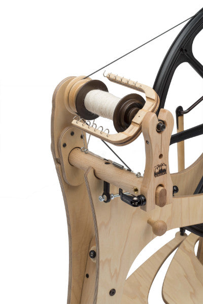 Schacht Flat Iron Spinning Wheel Detail