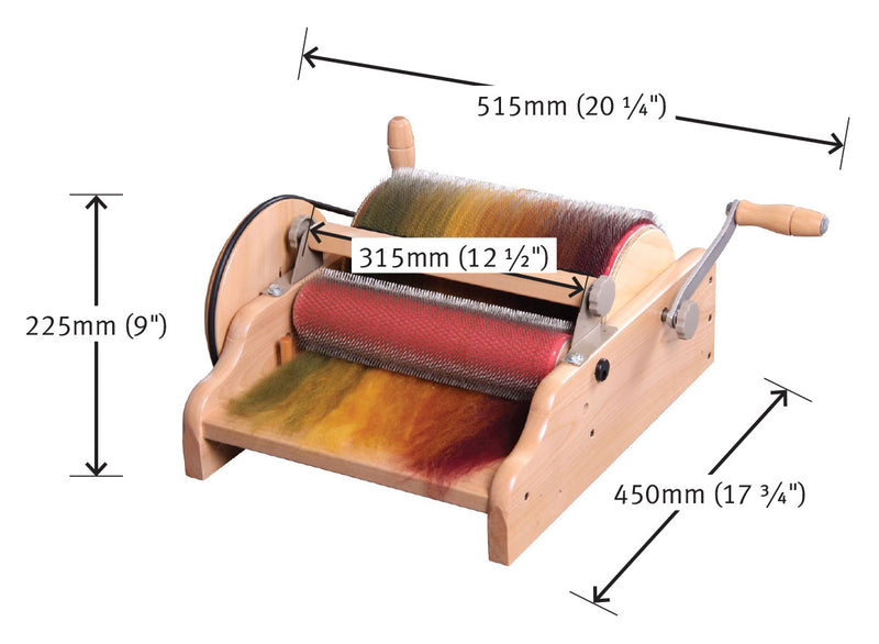 Load image into Gallery viewer, Ashford Drum Carder - Wide - Fine - 72 Point - dimensions
