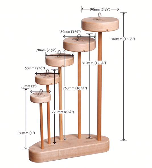 Ashford Drop Spindle Collection - dimensions