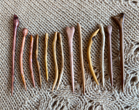 Handcarved Wooden Shawl Pins by A Slight Twist of Fibre