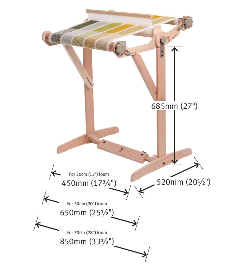 Load image into Gallery viewer, Ashford Knitters Loom Stand for 12&quot;, 20&quot;, 28&quot; Looms - dimensions
