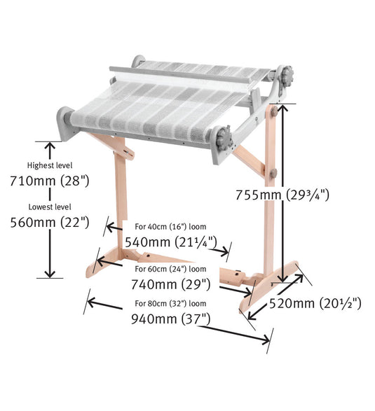 Ashford Adjustable Rigid Heddle Loom Stand - dimensions