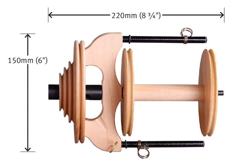 Load image into Gallery viewer, Ashford Jumbo Sliding Hook Flyer and Bobbin - dimensions
